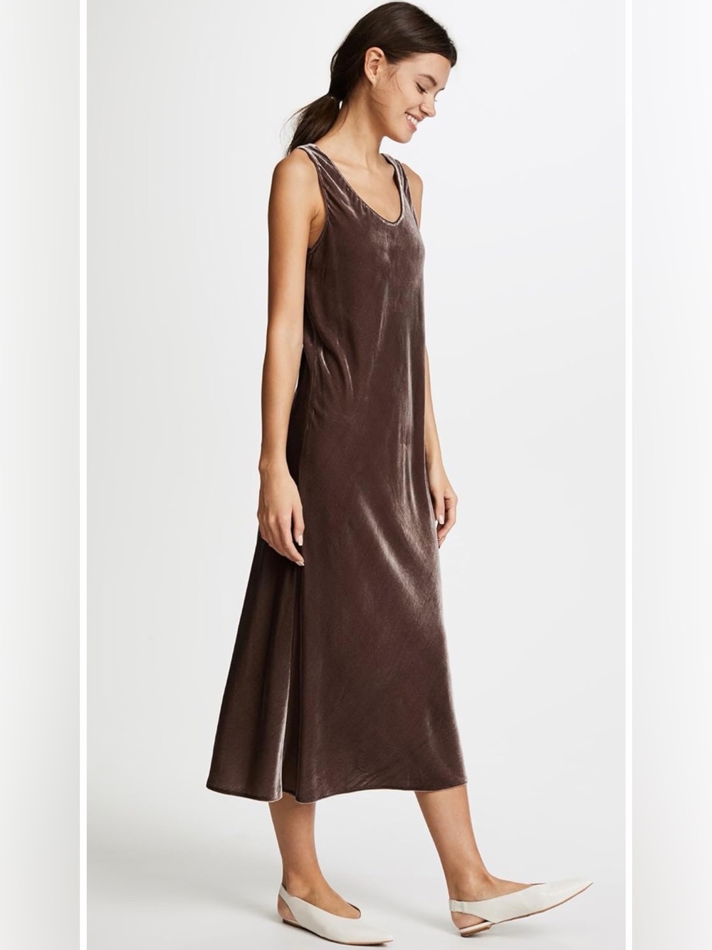 Vince silk blend velvet bias cut dress - cocoa bean